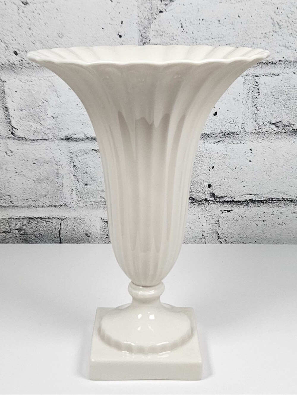 Lenox Ivory Fluted Pedestal Vase Porcelain Trumpet Flower Vase USA
